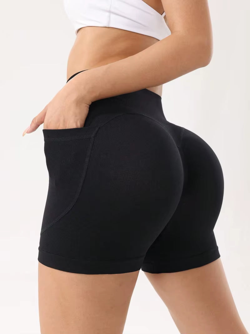 Pure Color High Waist Sports Shorts Women Yoga Pants Nylon Fabric One-Piece Trousers Slim Fit Design Summer