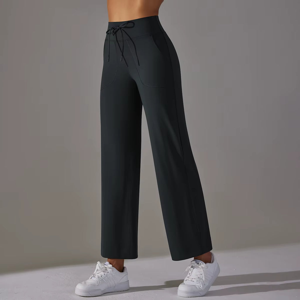 Wide Leg Pants with Pockets Women'S Loose Yoga High Waist Legging Drawstring Outdoor Casual Jogging Gym Sports Flare Pants