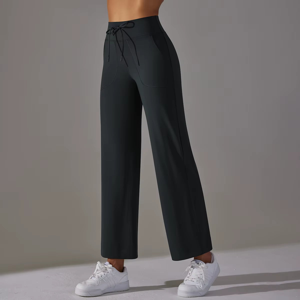 Wide Leg Pants with Pockets Women'S Loose Yoga High Waist Legging Drawstring Outdoor Casual Jogging Gym Sports Flare Pants
