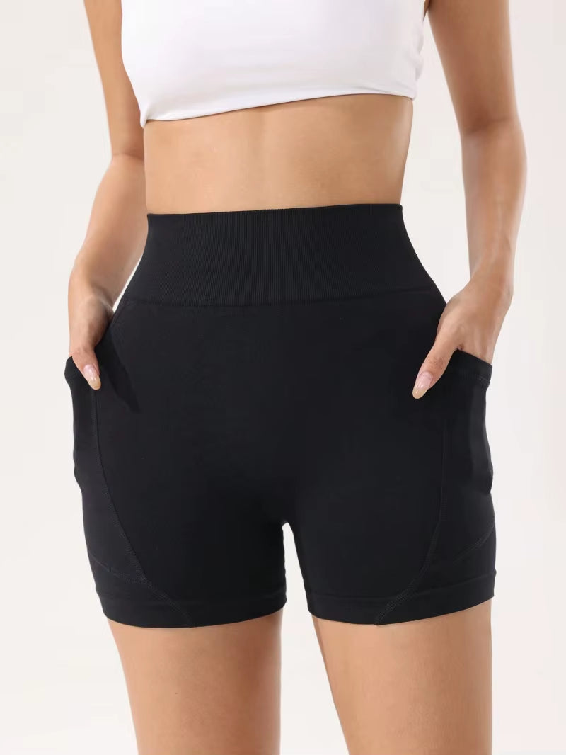 Pure Color High Waist Sports Shorts Women Yoga Pants Nylon Fabric One-Piece Trousers Slim Fit Design Summer