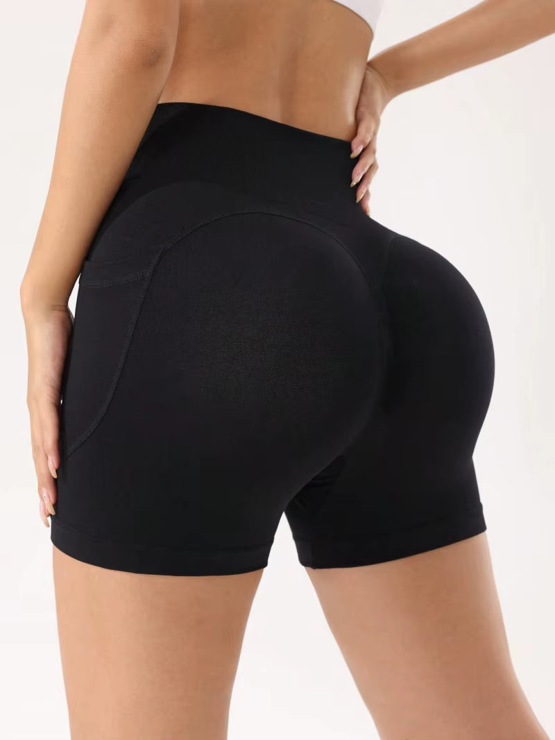 Pure Color High Waist Sports Shorts Women Yoga Pants Nylon Fabric One-Piece Trousers Slim Fit Design Summer