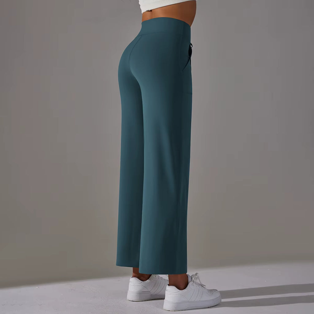 Wide Leg Pants with Pockets Women'S Loose Yoga High Waist Legging Drawstring Outdoor Casual Jogging Gym Sports Flare Pants