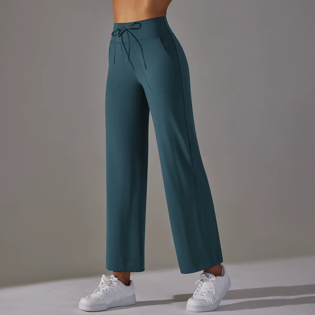 Wide Leg Pants with Pockets Women'S Loose Yoga High Waist Legging Drawstring Outdoor Casual Jogging Gym Sports Flare Pants