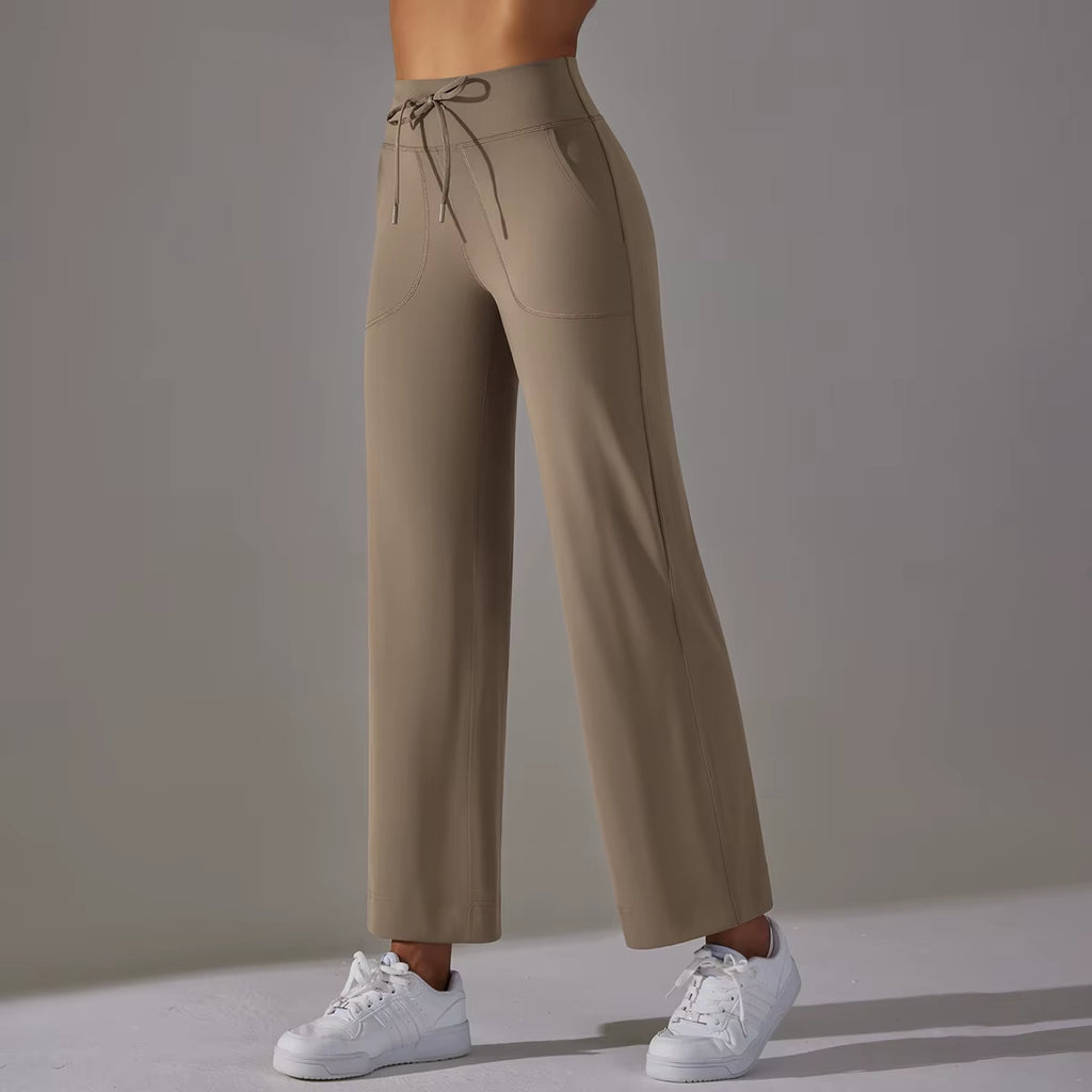Wide Leg Pants with Pockets Women'S Loose Yoga High Waist Legging Drawstring Outdoor Casual Jogging Gym Sports Flare Pants