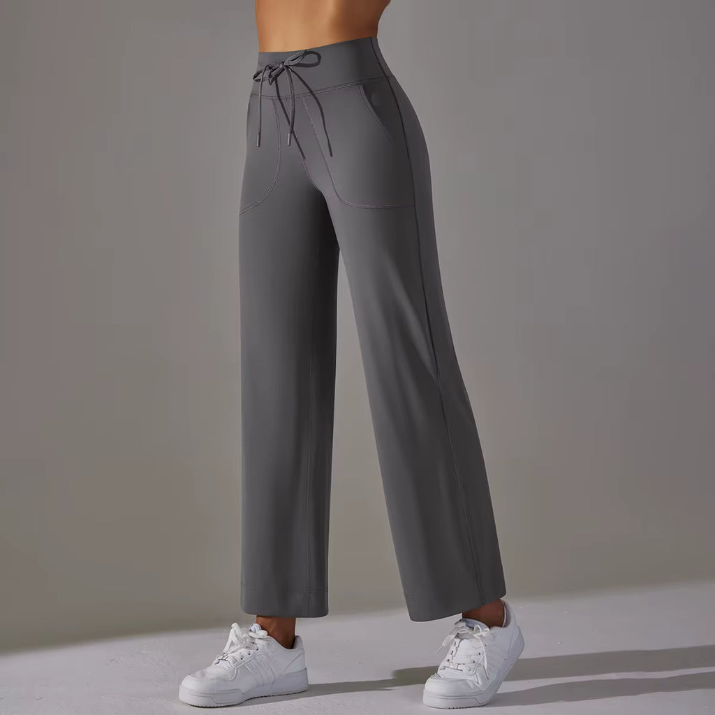 Wide Leg Pants with Pockets Women'S Loose Yoga High Waist Legging Drawstring Outdoor Casual Jogging Gym Sports Flare Pants
