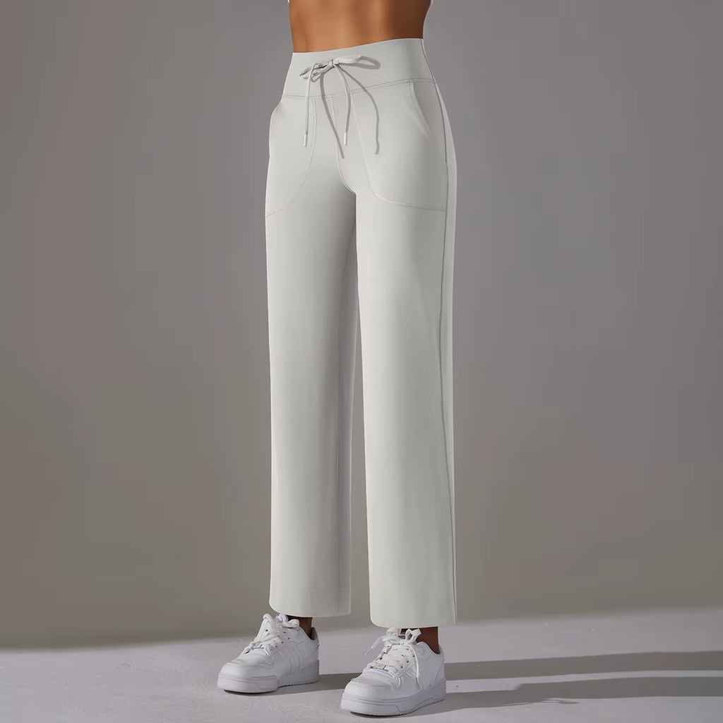 Wide Leg Pants with Pockets Women'S Loose Yoga High Waist Legging Drawstring Outdoor Casual Jogging Gym Sports Flare Pants