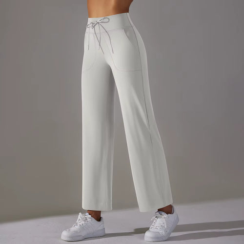 Wide Leg Pants with Pockets Women'S Loose Yoga High Waist Legging Drawstring Outdoor Casual Jogging Gym Sports Flare Pants