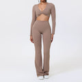Flared Pants Sets 2Pcs Woman ECO Pilates Twist-Knot Long Sleeved Cropped Sports Top High Waisted Butt Lift Yoga Pants