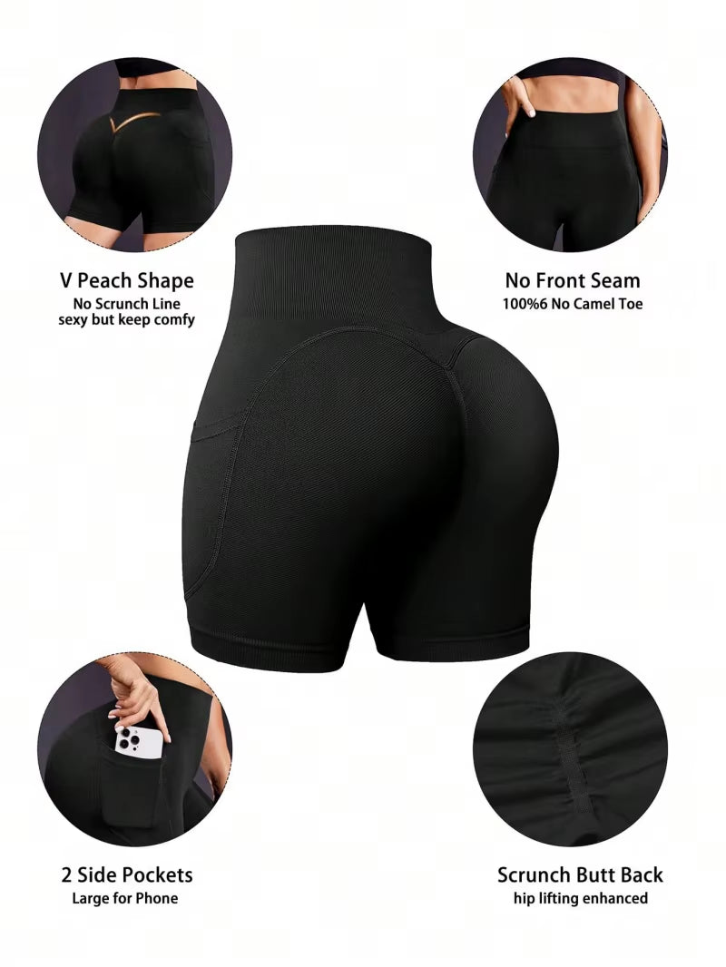 Pure Color High Waist Sports Shorts Women Yoga Pants Nylon Fabric One-Piece Trousers Slim Fit Design Summer