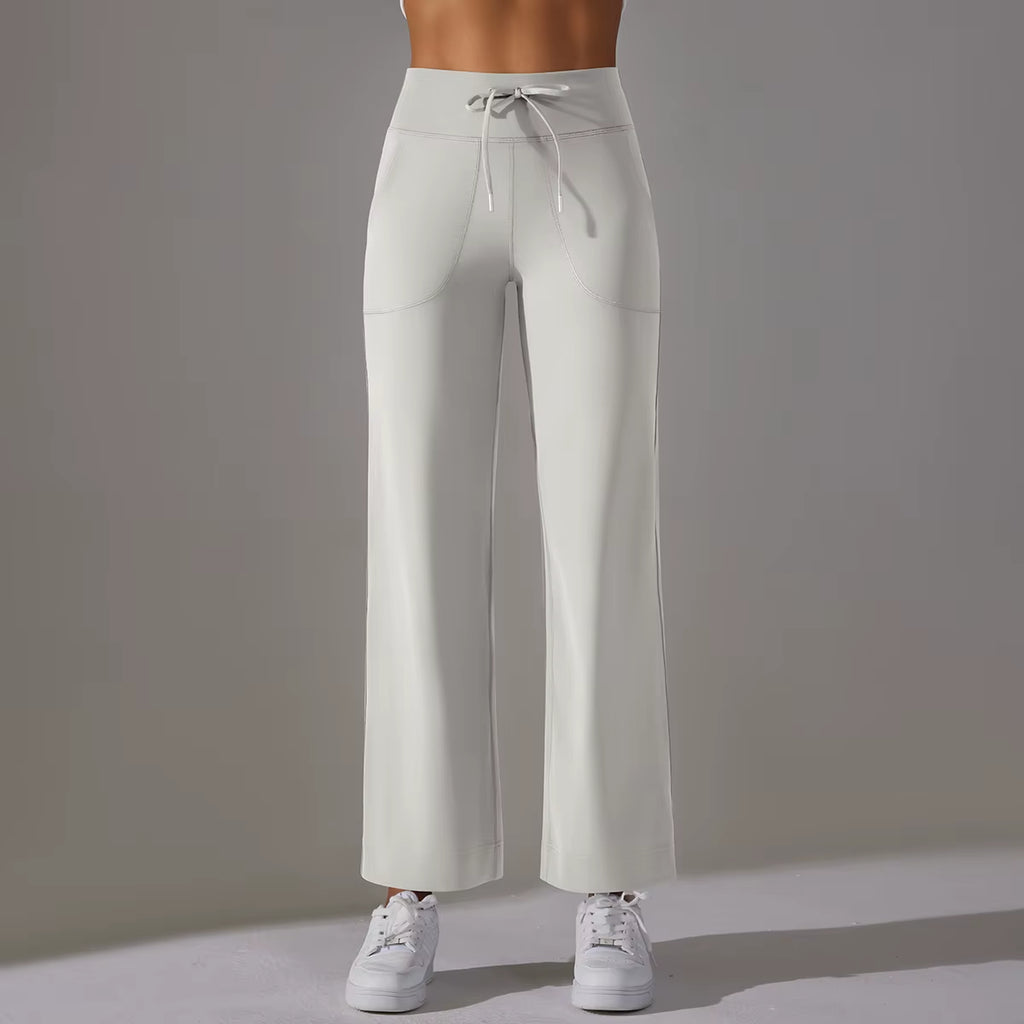 Wide Leg Pants with Pockets Women'S Loose Yoga High Waist Legging Drawstring Outdoor Casual Jogging Gym Sports Flare Pants