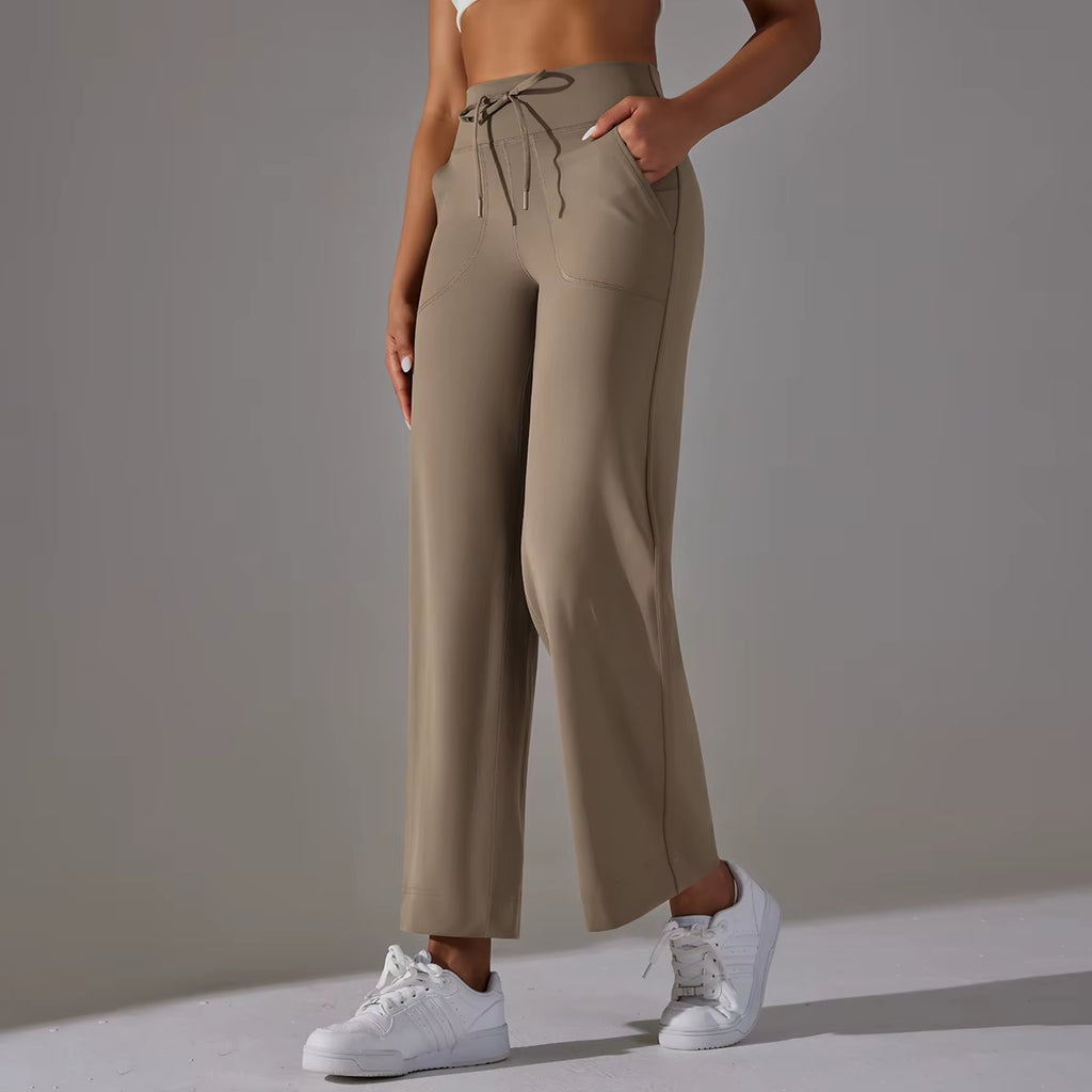 Wide Leg Pants with Pockets Women'S Loose Yoga High Waist Legging Drawstring Outdoor Casual Jogging Gym Sports Flare Pants