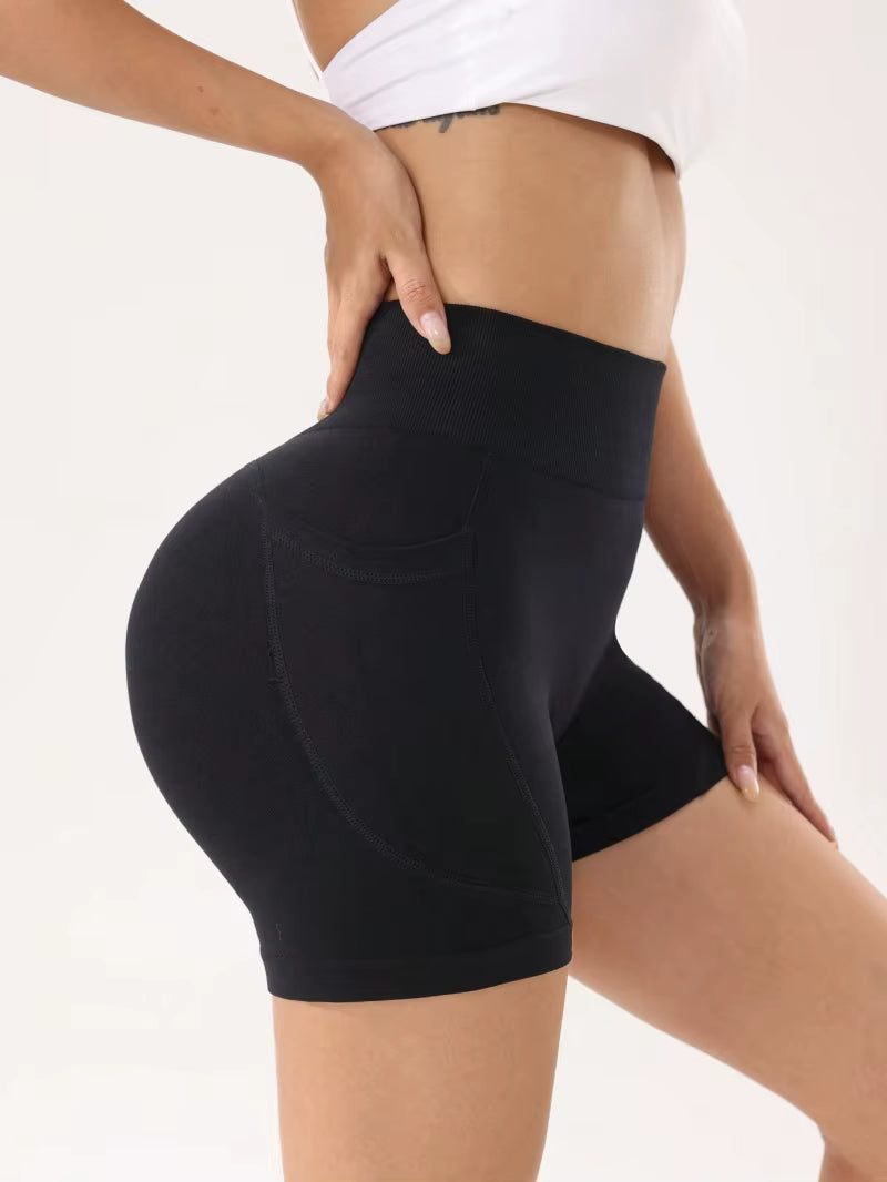 Pure Color High Waist Sports Shorts Women Yoga Pants Nylon Fabric One-Piece Trousers Slim Fit Design Summer